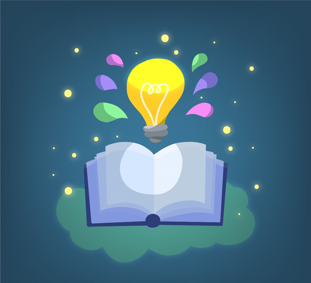 Illustration of a book with light bulb shining above it